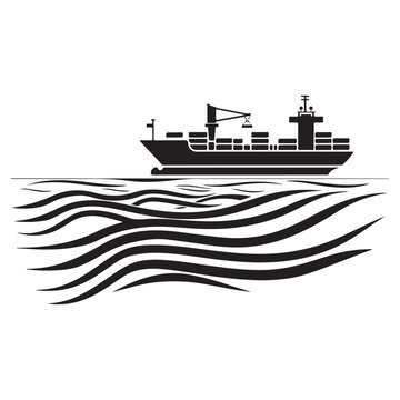 black cargo ship sailing on stylized waves clip art preview