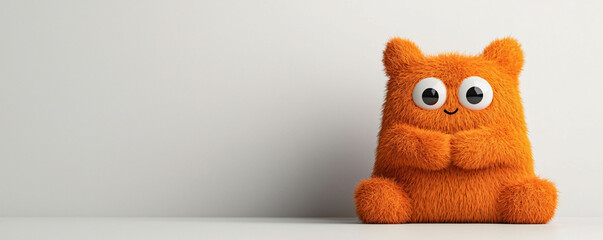 This small furry monster is hugging itself, radiating warmth and affection. Its vibrant orange color and big eyes create playful and inviting atmosphere