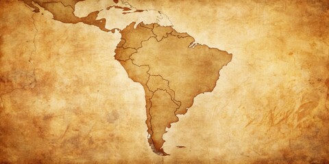 Vintage map of South America on crack paper background