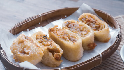 Gohyong is typical chinesse food served with sliced ​​chilies and cuko sauce.