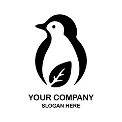 a black and white logo with a bird in the middle