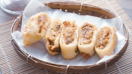 Gohyong is typical chinesse food served with sliced ​​chilies and cuko sauce.