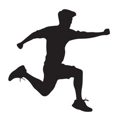 Silhouette of a person jumping in the air vector on a white background