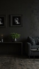 Dark modern home interior mockup.
