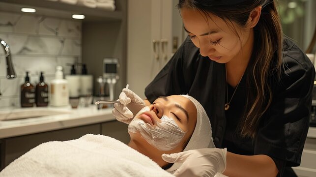 A Woman Receiving a Facial Treatment in a Spa Setting