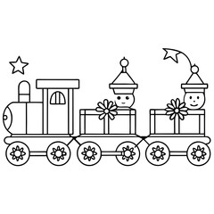 A toy train with a decorated engine and wagons, ideal for a holiday display vector
