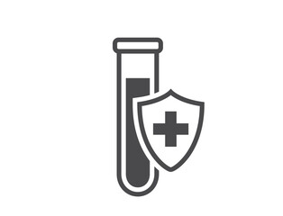 test tube and medical health shield icon. healthcare and treatment design element. isolated vector image in simple style