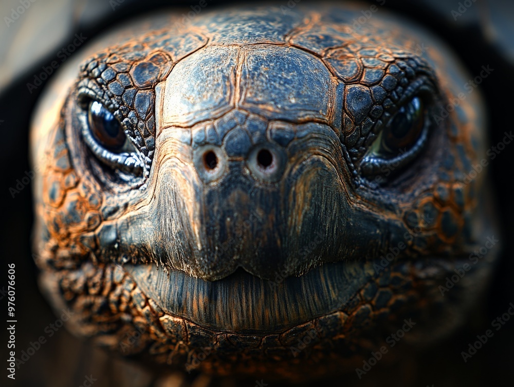 Poster a close-up view of a turtle's face, showcasing its intricate and detailed textures, highlighting the