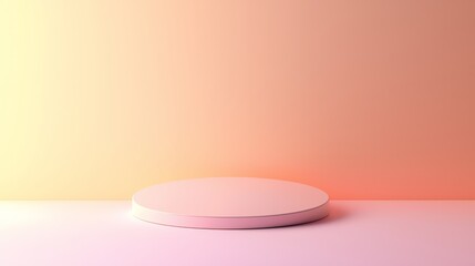 A minimalistic scene featuring a pale round podium against a soft, gradient background, perfect for product displays or presentations.