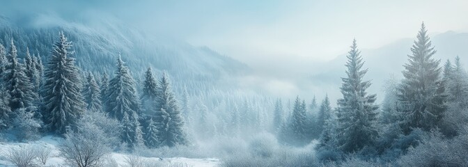 Fototapeta premium Winter outdoor tree snowy pines forest background