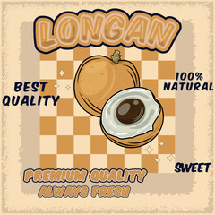 Longan fruits with vintage design style