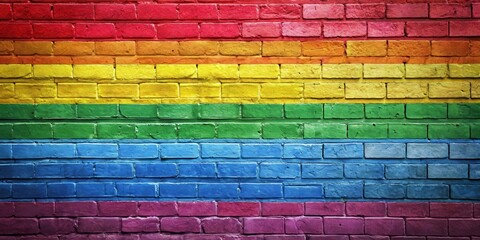 Fototapeta premium Vibrant of gay pride flag painted on brick wall