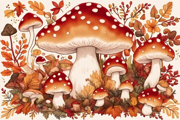 embroidery pattern porcine mushroom autumn vibe