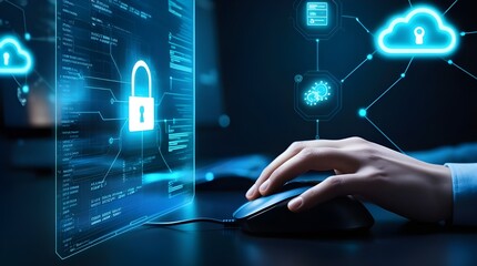 Hand on Mouse with Digital Security Interface