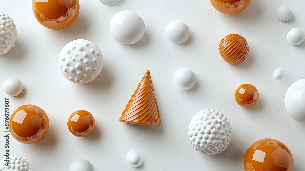 Aufkleber an abstract sphere pattern in orange and white forms a striking design against a clean backdrop.