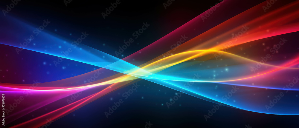 Poster abstract flow: vibrant and dynamic abstract art with colorful waves of light on a black background