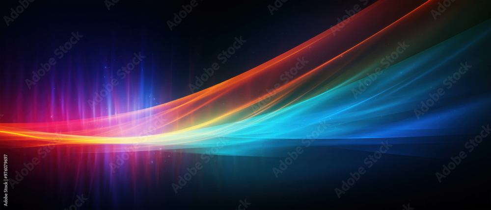 Poster abstract flow: vibrant and dynamic abstract art with colorful waves of light on a black background