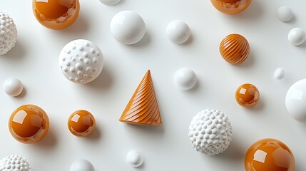 Fototapeta premium An abstract sphere pattern in orange and white forms a striking design against a clean backdrop.
