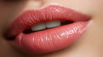 Fototapeta premium Lip Botox injections concept. Young woman getting beauty injection in her lips, doctors hand in gloves holding syringe with filler next to woman mouth. Banner background beauty procedure design