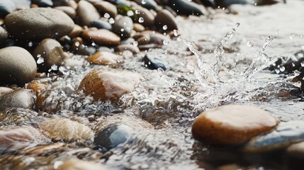 Fototapeta premium Water Splashing on Pebbles