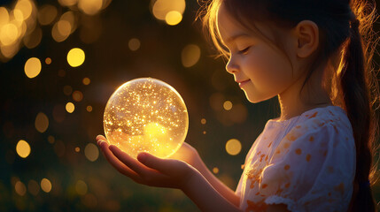 Naklejka premium The glowing light symbolizes the love and responsibility of nurturing the next generation while embracing the beauty of life