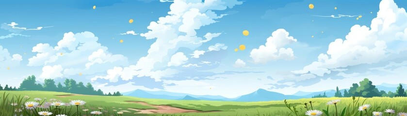 Obraz premium A minimalist illustration of a single daisy in a vast, open field