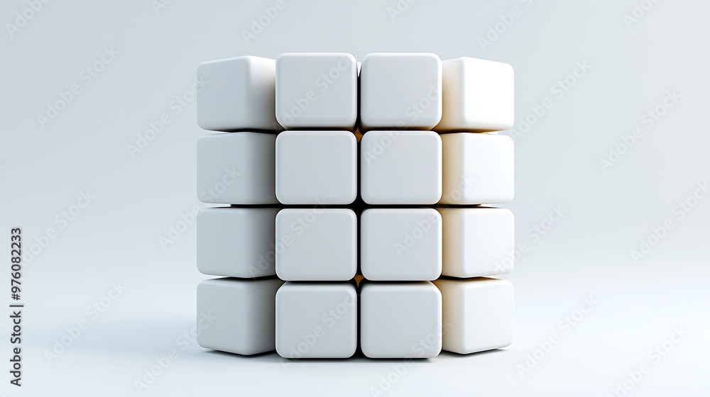 Poster an abstract geometric shape made of white cubes stands in stark contrast in this 3d render.