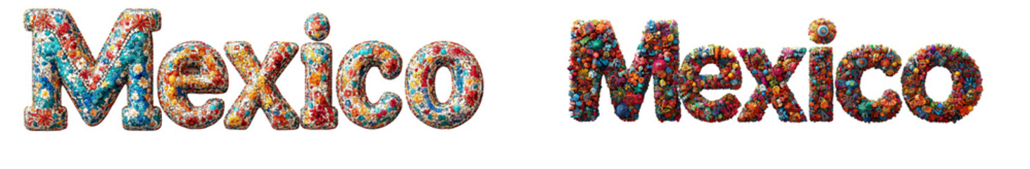 Obraz premium Colorful text spelling Mexico showcases vibrant culture and artistic expression, reflecting rich heritage and diversity of country. 