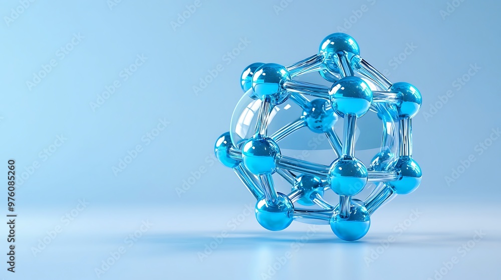 Aufkleber an abstract blue molecular structure forms an intricate web, symbolizing science and innovation.