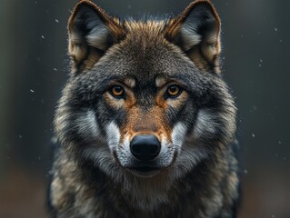 Fototapeta premium This image captures a wolf gazing intensely forward, partially obscured, creating a sense of mystery and focusing on its piercing eye and intricate fur details.