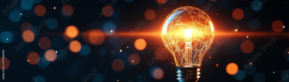 Poster a glowing light bulb illuminates the dark, creating a warm atmosphere with bokeh effects in the back