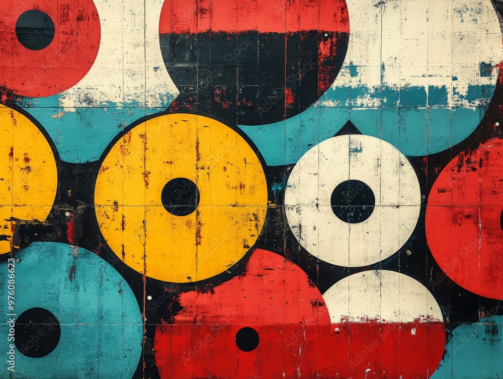 Aufkleber A visually striking abstract geometric pattern featuring an array of colorful circles that create a dynamic and captivating visual experience with modern aesthetics.