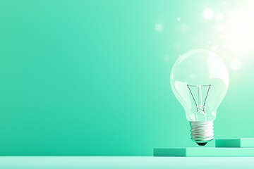 A glowing light bulb illuminating against a serene mint-colored background, symbolizing creativity and innovative ideas.