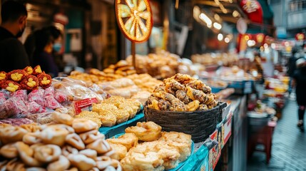 Fototapeta premium Taiwanese Street Market with a Wheel Cake