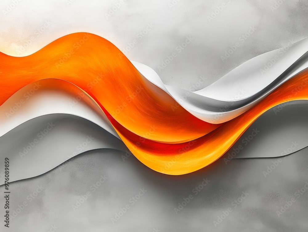 Poster this image showcases flowing orange and white ribbons in a smooth, wavy pattern against a soft backg