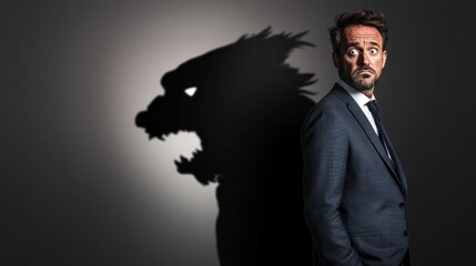 Businessman Standing in Front of a Menacing Monster Shadow. Generative ai