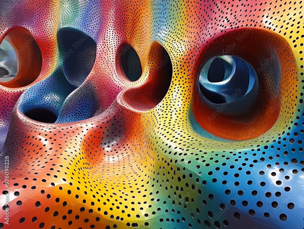 Poster A mesmerizing abstract artwork featuring vibrant and colorful perforated patterns and holes, creating a dynamic interplay of colors and shapes that evoke creativity and modern design.