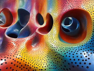 A mesmerizing abstract artwork featuring vibrant and colorful perforated patterns and holes, creating a dynamic interplay of colors and shapes that evoke creativity and modern design.