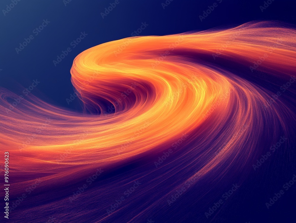 Leinwandbilder An impressive abstract swirl in fiery orange tones twists and turns over a dark background, creating a dynamic and mesmerizing visual experience that captures the eye.