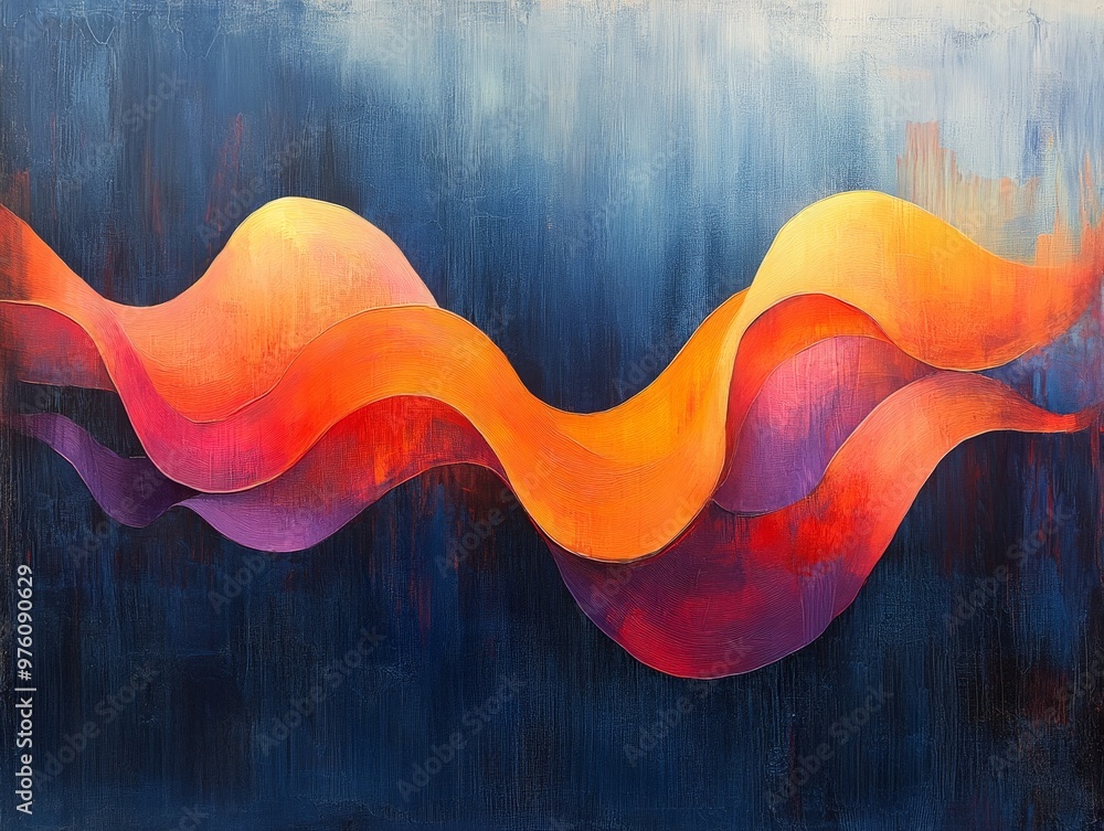 Poster this image captures dynamic and vibrant abstract waves in hues of orange and pink flowing gracefully