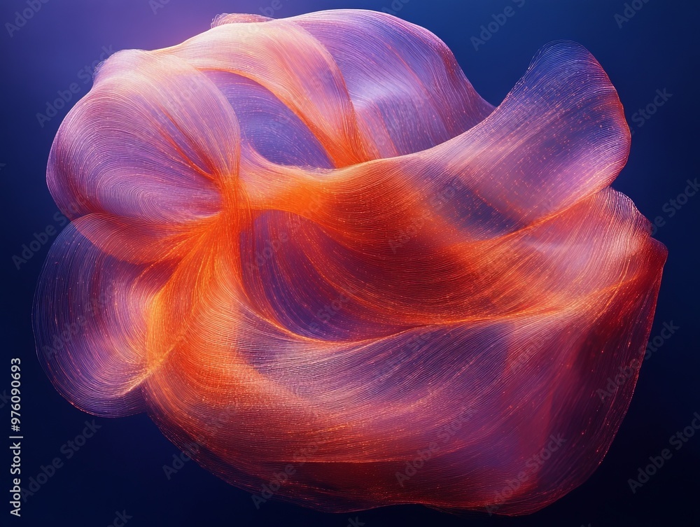 Poster This image showcases a vibrant and flowing abstract pattern with swirling orange and purple hues, creating a dynamic and energetic visual experience.