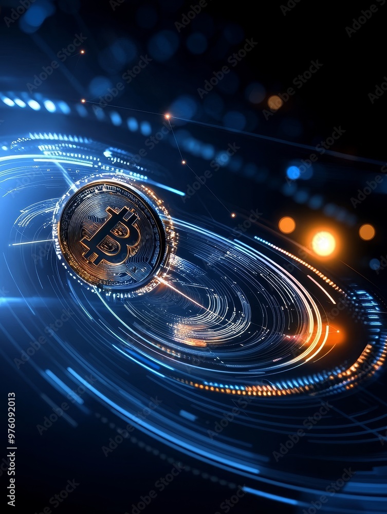 Poster bitcoin future: a sleek and tech-driven vision of cryptocurrency. this image represents the future o