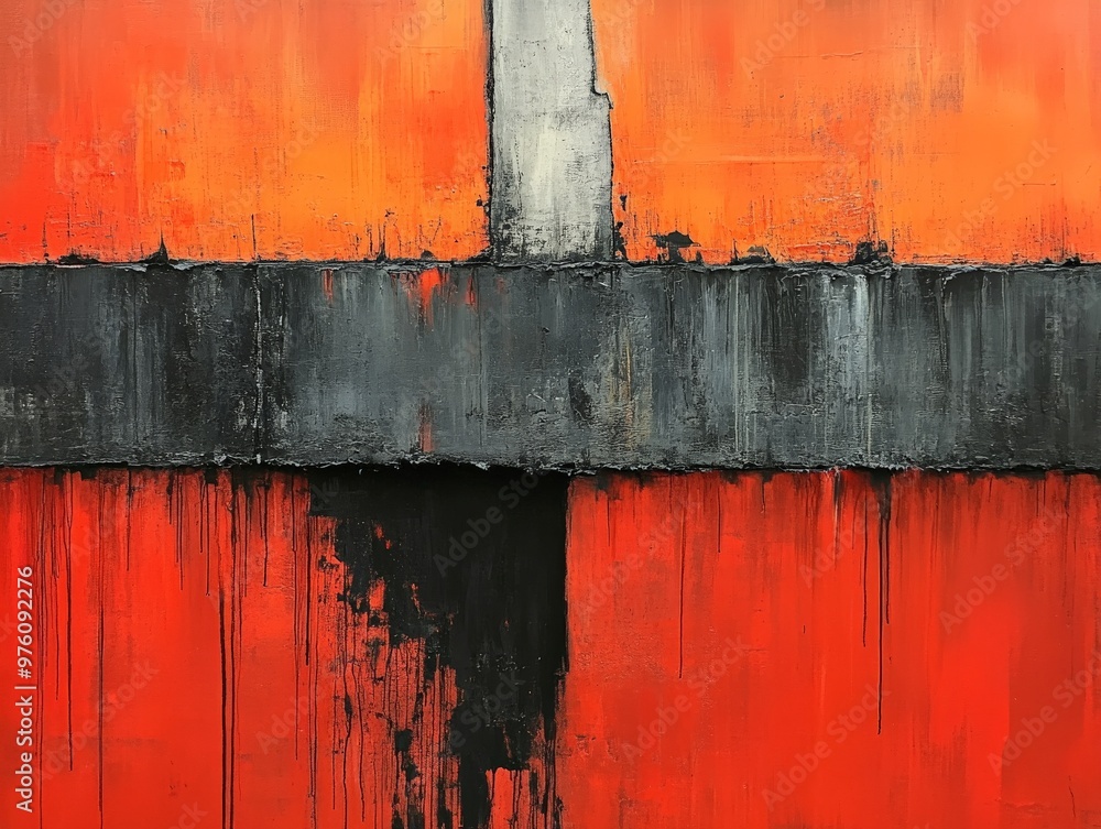 Aufkleber this abstract painting is characterized by horizontal divisions and drip textures, highlighting vibr