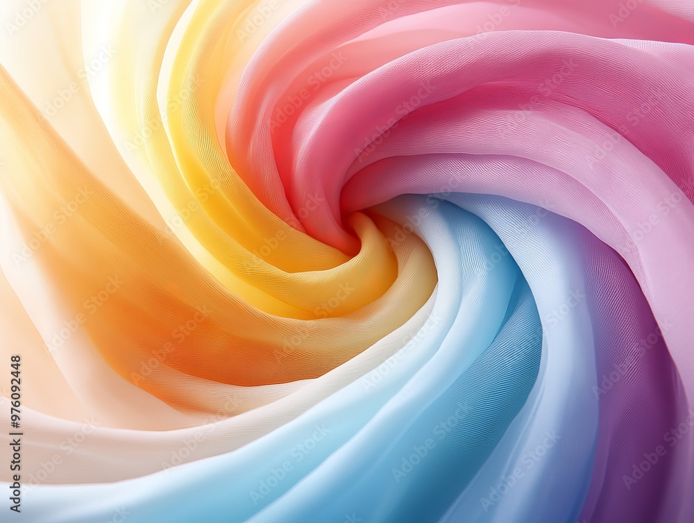 Poster this image showcases a beautiful swirl of soft and colorful pastel fabrics, featuring gradients of p