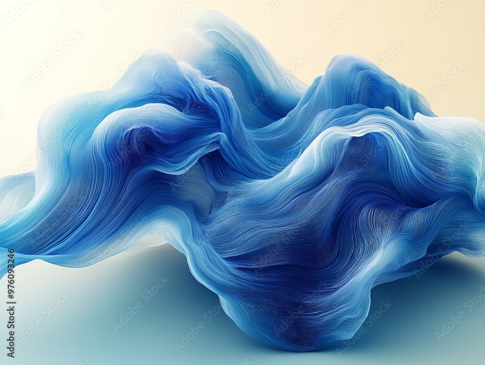 Aufkleber This image features blue swirling waves with a soft color gradient background, creating a tranquil and fluid abstract visual experience.