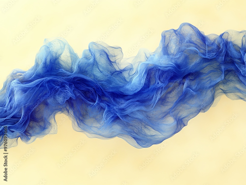 Aufkleber An abstract representation of a delicate blue wave seamlessly floating on a soft yellow backdrop, embodying serenity and fluidity in its form.