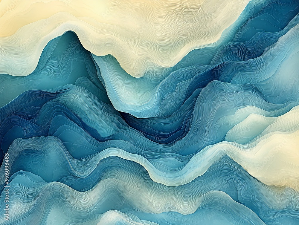Poster this serene abstract image displays beautifully layered blue waves, creating an aesthetically pleasi