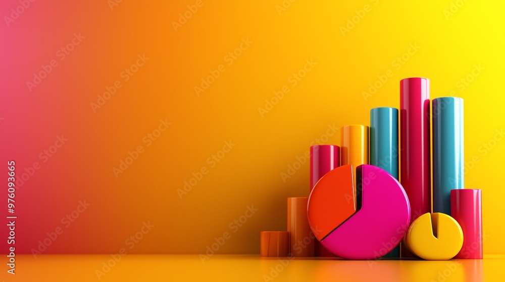 Poster a vibrant display of colorful charts and graphs representing data analysis on a bright gradient back