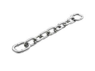 Fototapeta premium Steel chain with interlocking metal links, horizontally aligned on white. PNG transparent.