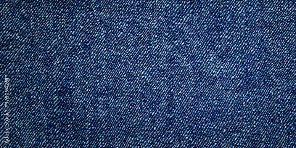 Poster blue denim fabric texture with diagonal weaving patterns and soft lighting, creating a classic and r